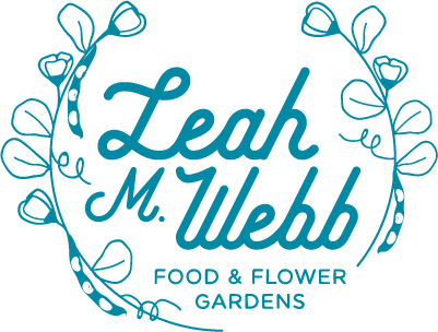 Leah M. Webb teal logo with bean plants and flowers